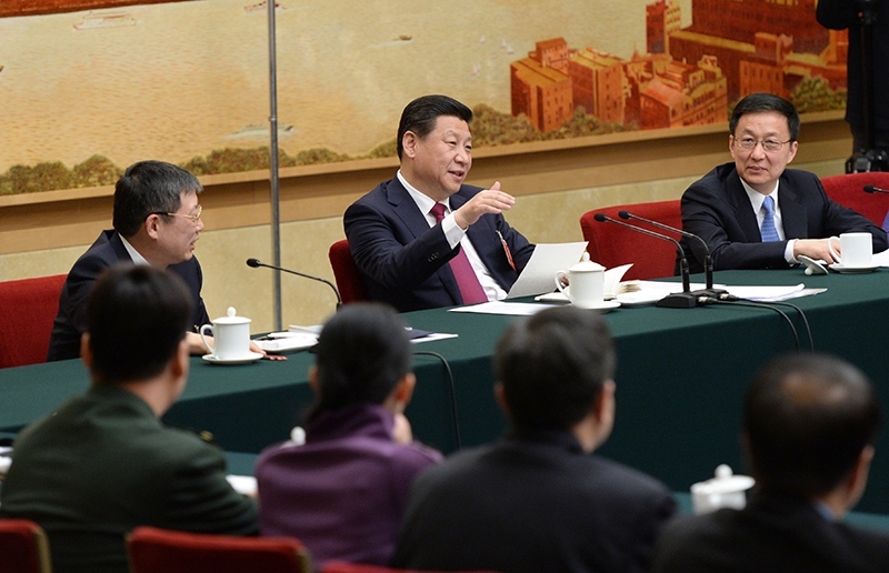 2014年3月習近平總書記參加十二屆全國人大二次會議上海代表團的審議。