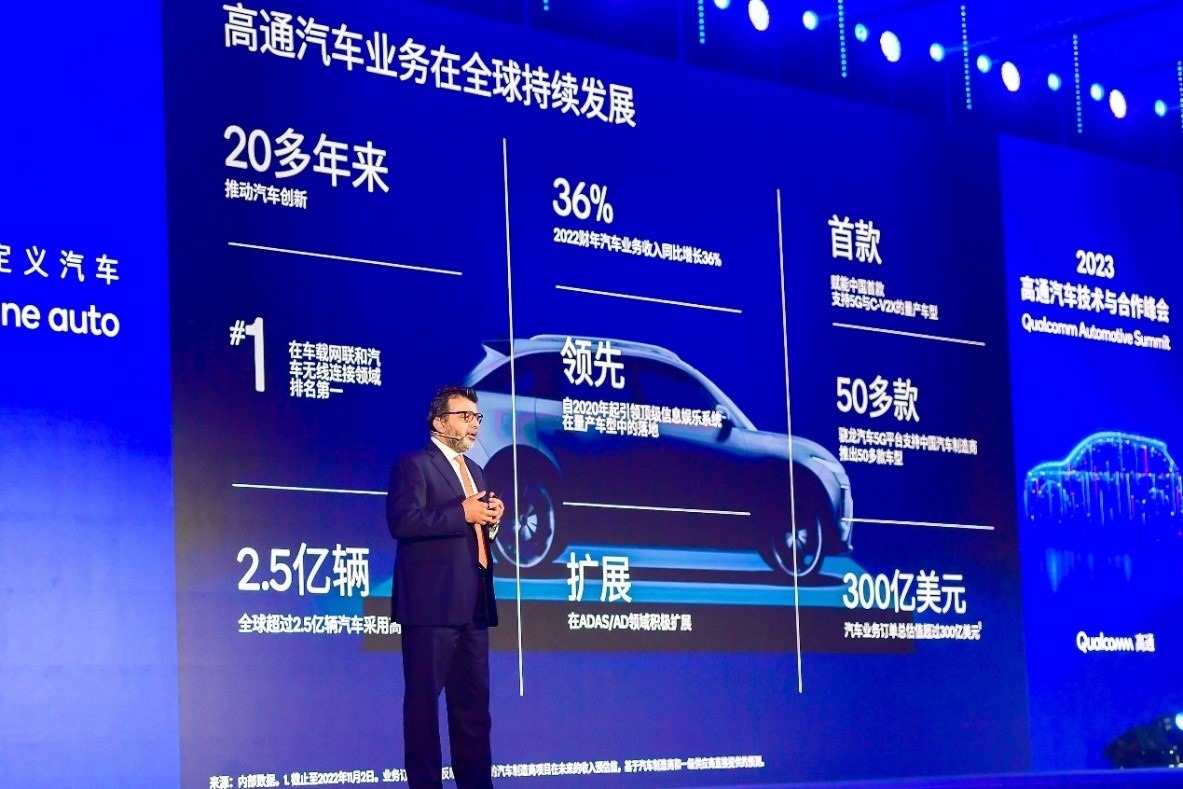 高通技術(shù)公司高級副總裁兼汽車業(yè)務(wù)總經(jīng)理Nakul Duggal發(fā)表主題演講。（受訪者供圖）