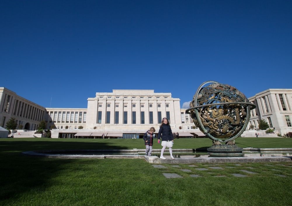 這是在瑞士日內(nèi)瓦拍攝的聯(lián)合國萬國宮外景（2017年10月7日攝）。新華社記者 徐金泉 攝