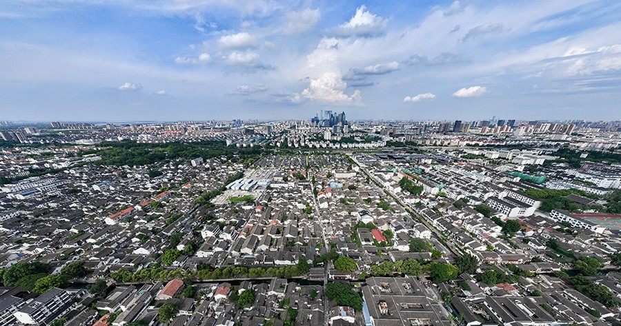 2023年7月3日拍攝的蘇州平江歷史文化街區(qū)（無人機(jī)照片）。新華社記者 李博 攝