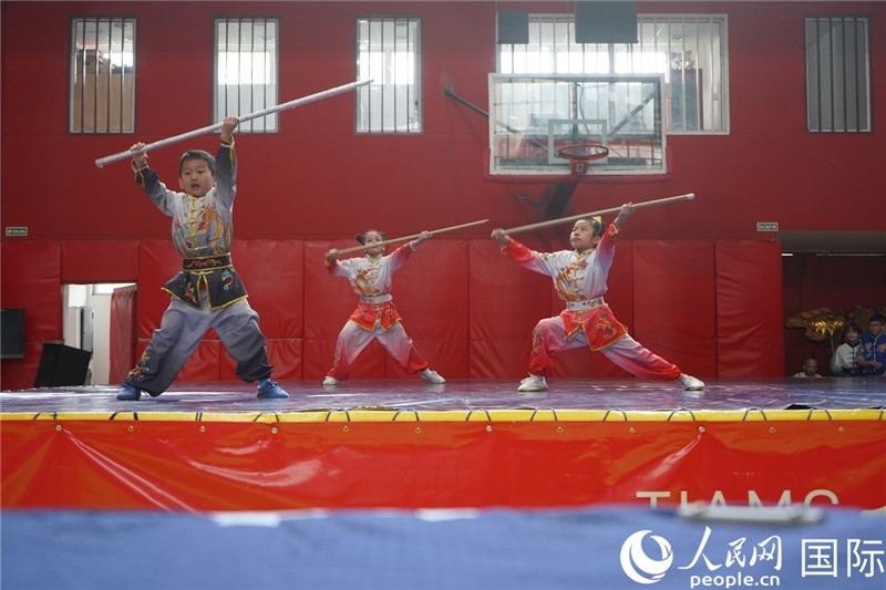 圖為開幕式現(xiàn)場兒童武術(shù)表演。人民網(wǎng)記者 許放攝