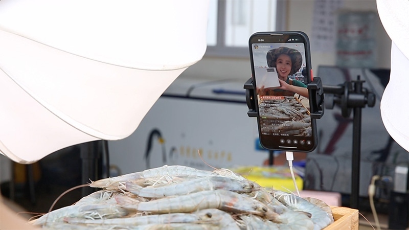 江蘇連云港，村民進行直播銷售。范堯攝