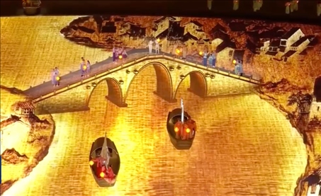 △9月23日，杭州第19屆亞洲運(yùn)動(dòng)會(huì)開(kāi)幕式現(xiàn)場(chǎng)的拱宸橋形象。