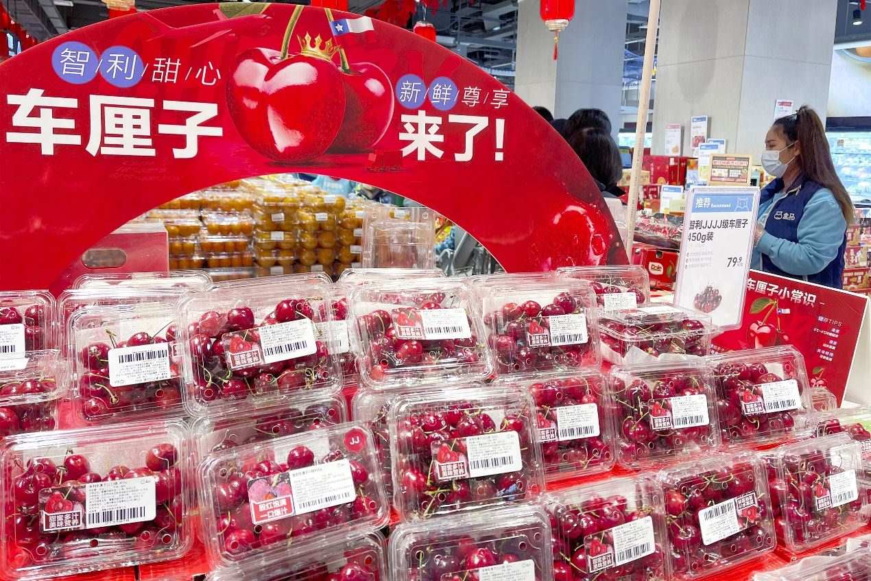 北京一家盒馬鮮生超市中智利車?yán)遄邮圪u區(qū)。來源：視覺中國