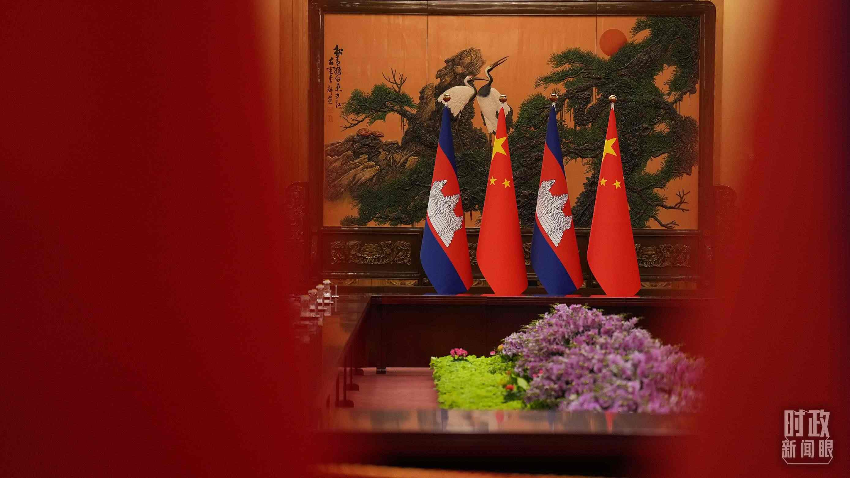 △人民大會(huì)堂，中柬兩國(guó)領(lǐng)導(dǎo)人會(huì)見現(xiàn)場(chǎng)。（總臺(tái)國(guó)廣記者李晉拍攝）