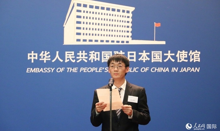 獲獎(jiǎng)學(xué)生代表、大阪大學(xué)博士生劉亞飛發(fā)表感言。人民網(wǎng) 許可攝