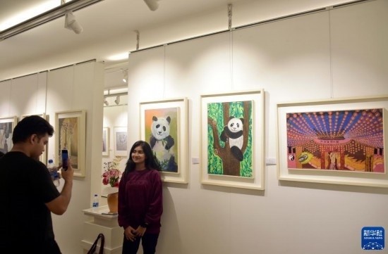 11月22日，在孟加拉國達卡，人們在“國家印象”繪畫展上參觀拍照。新華社發(fā)（薩利姆攝）