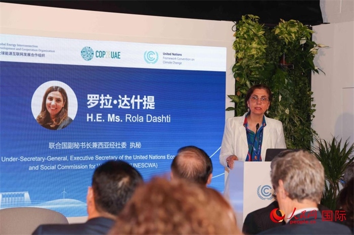 聯(lián)合國副秘書長兼西亞經(jīng)濟社會委員會執(zhí)行秘書羅拉·達什提致辭。人民網(wǎng)記者 任皓宇攝