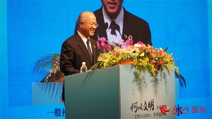 日本日中協(xié)會(huì)理事長瀨野清水致辭。人民網(wǎng) 蔣曉辰攝