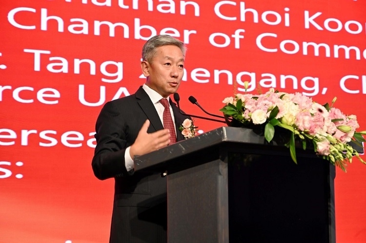 中國駐阿聯(lián)酋大使張益明致辭。阿聯(lián)酋中華工商總會供圖