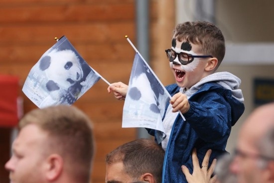  2023年7月26日，在法國圣艾尼昂市博瓦勒野生動(dòng)物園外，一名兒童等待送別熊貓“圓夢”。新華社記者 高靜 攝