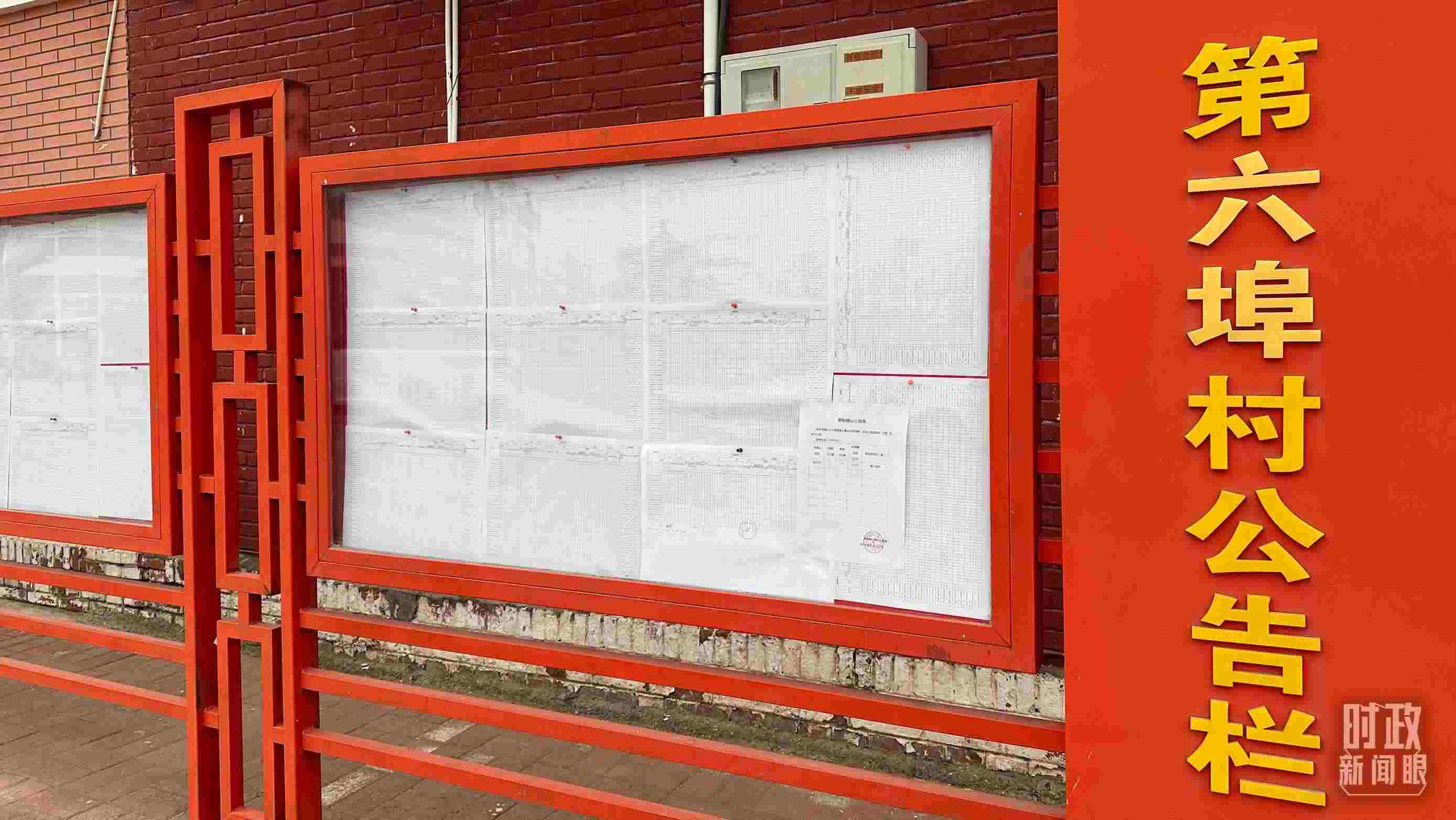 △第六埠村公告欄里張貼著“天津市2023年蓄滯洪區(qū)農(nóng)作物、經(jīng)濟(jì)林補(bǔ)償標(biāo)準(zhǔn)表”等。（總臺(tái)央視記者覃思拍攝）