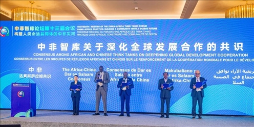 《中非智庫關(guān)于深化全球發(fā)展合作的共識》（又稱“中非達累斯薩拉姆共識”）發(fā)布。浙江師范大學(xué)非洲研究院供圖