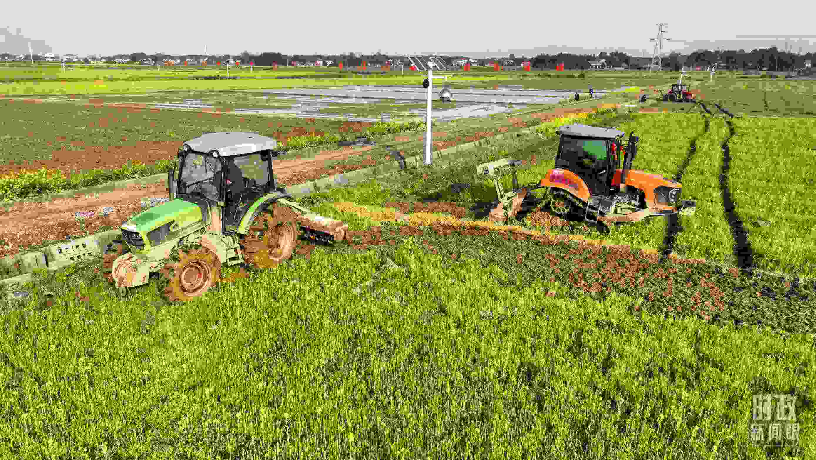 △位于港中坪村的糧食生產(chǎn)萬畝綜合示范片區(qū)，春耕備耕生產(chǎn)繁忙。（總臺央廣記者潘毅拍攝）