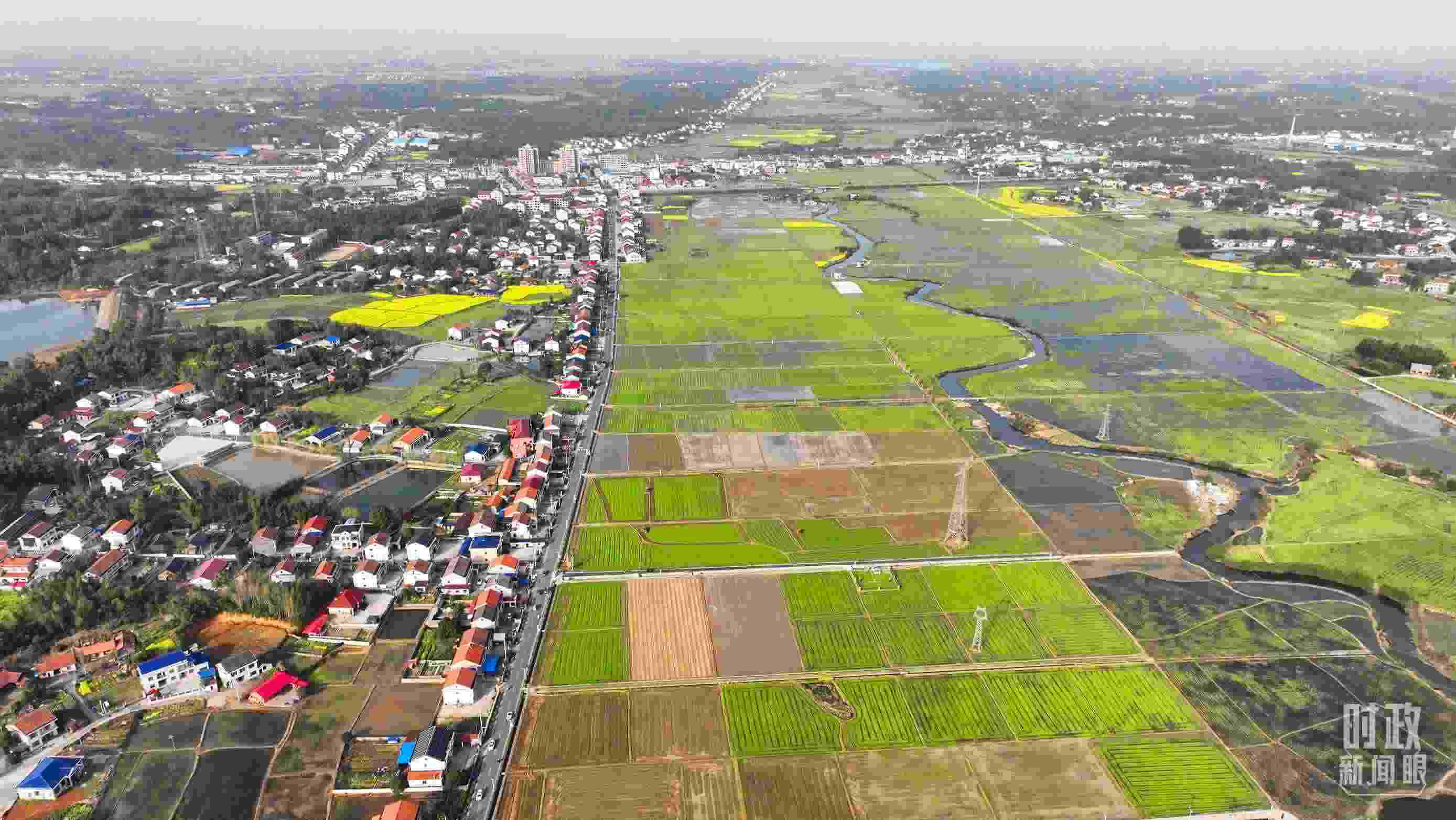 △俯瞰常德市謝家鋪鎮(zhèn)港中坪村。（總臺國廣記者李晉拍攝）