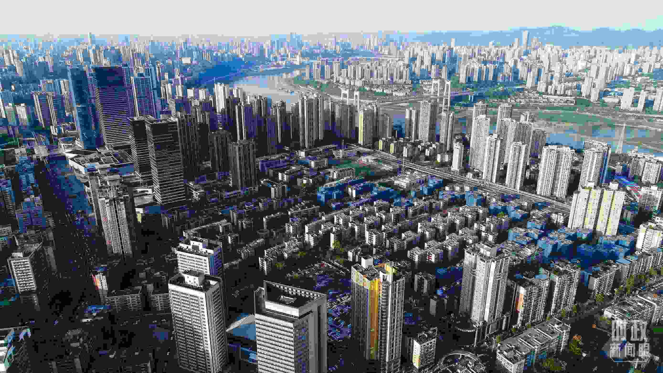 △俯瞰謝家灣街道民主村社區(qū)。（總臺(tái)記者謝鵬拍攝）