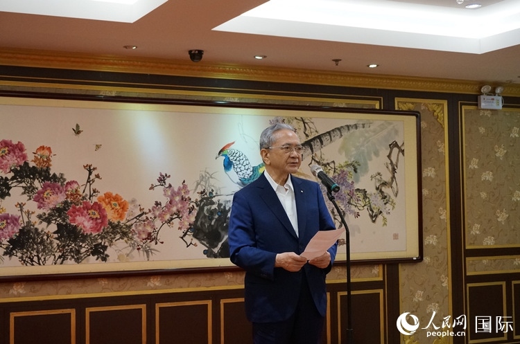 創(chuàng)價學會會長原田稔致辭。