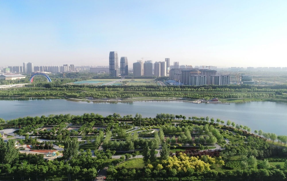 石家莊市滹沱河景色（2022年5月16日攝，無人機照片）。新華社記者 楊世堯 攝