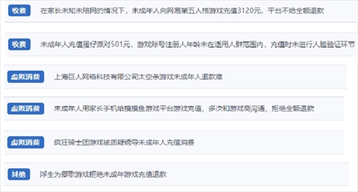 網(wǎng)友涉及“熊孩子”氪金相關(guān)投訴問(wèn)題。（“人民投訴”用戶投訴截圖）