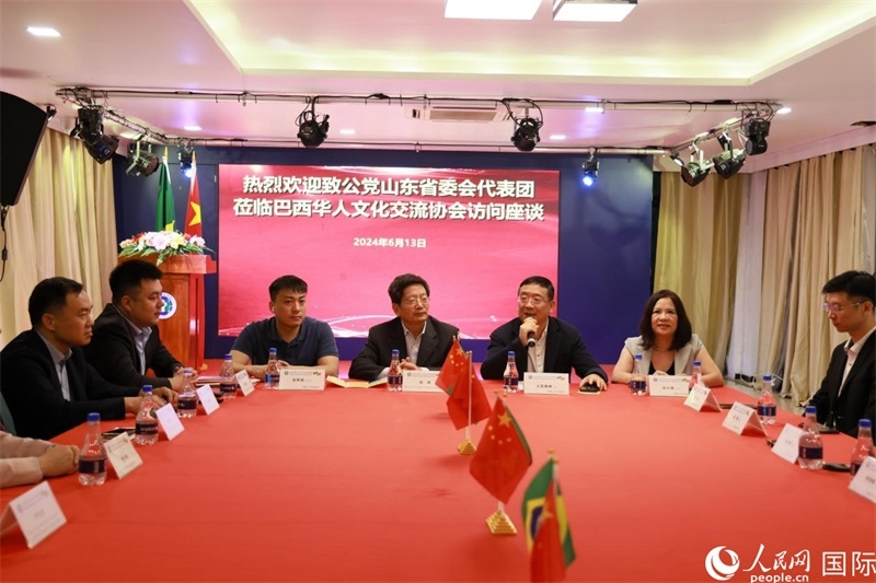 巴西華人文化交流協(xié)會主席上官劍鋒在座談會上致辭。人民網記者 宋亦然攝