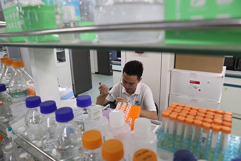 在三亞崖州灣科技城，一名青年科技工作者正在進行科研工作。