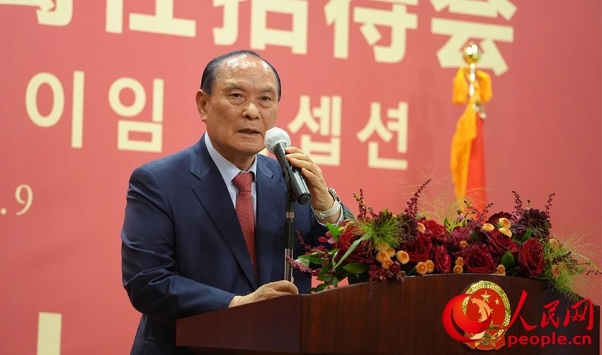 金漢圭在招待會(huì)上致辭。人民網(wǎng) 李帆攝