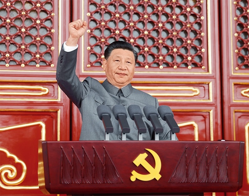 2021年7月1日，慶祝中國共產(chǎn)黨成立100周年大會在北京天安門廣場隆重舉行。中共中央總書記、國家主席、中央軍委主席習(xí)近平發(fā)表重要講話。 新華社記者 鞠鵬/攝