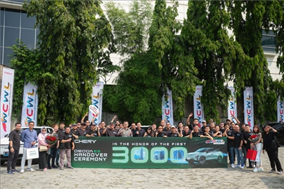 8月3日，中國車企奇瑞在雅加達(dá)舉行活動，慶祝在印尼交付第3000輛電動汽車OMODA E5。奇瑞汽車印度尼西亞銷售公司供圖