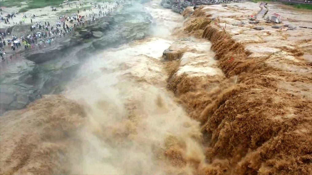 黃河壺口瀑布水量大增，出現(xiàn)壯美黃色瀑布群景觀。新華社發(fā) 呂桂明 攝
