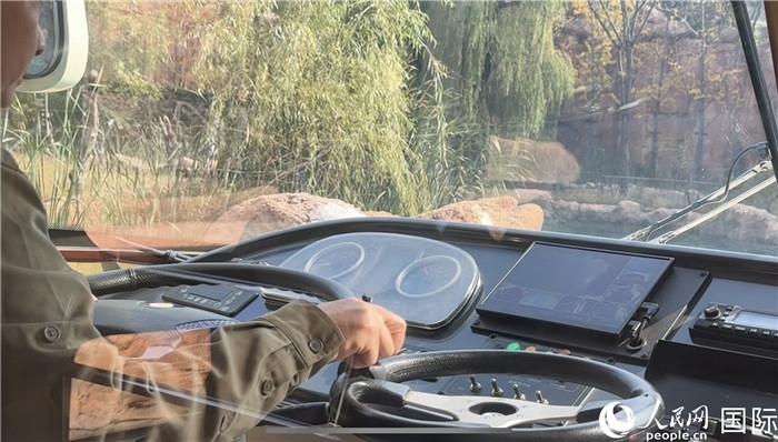 鄭州銀基動物王國水陸兩棲觀光車駕駛室。人民網(wǎng) 謝瑩攝