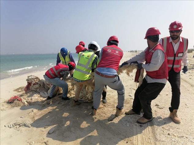 中國電建員工在撿拾海灘垃圾。中國電建供圖