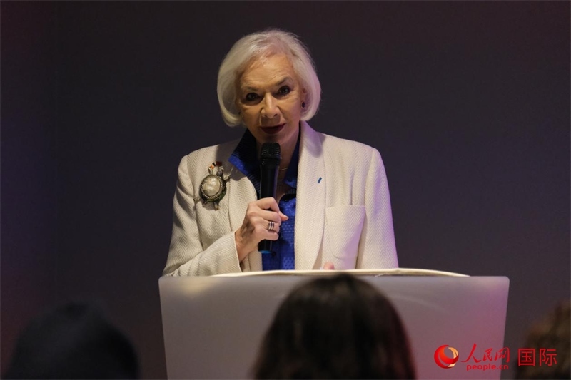 聯合國世界旅游組織特別顧問瑪麗-皮埃爾·布歇·奧利耶致辭（人民網記者于超凡 攝）