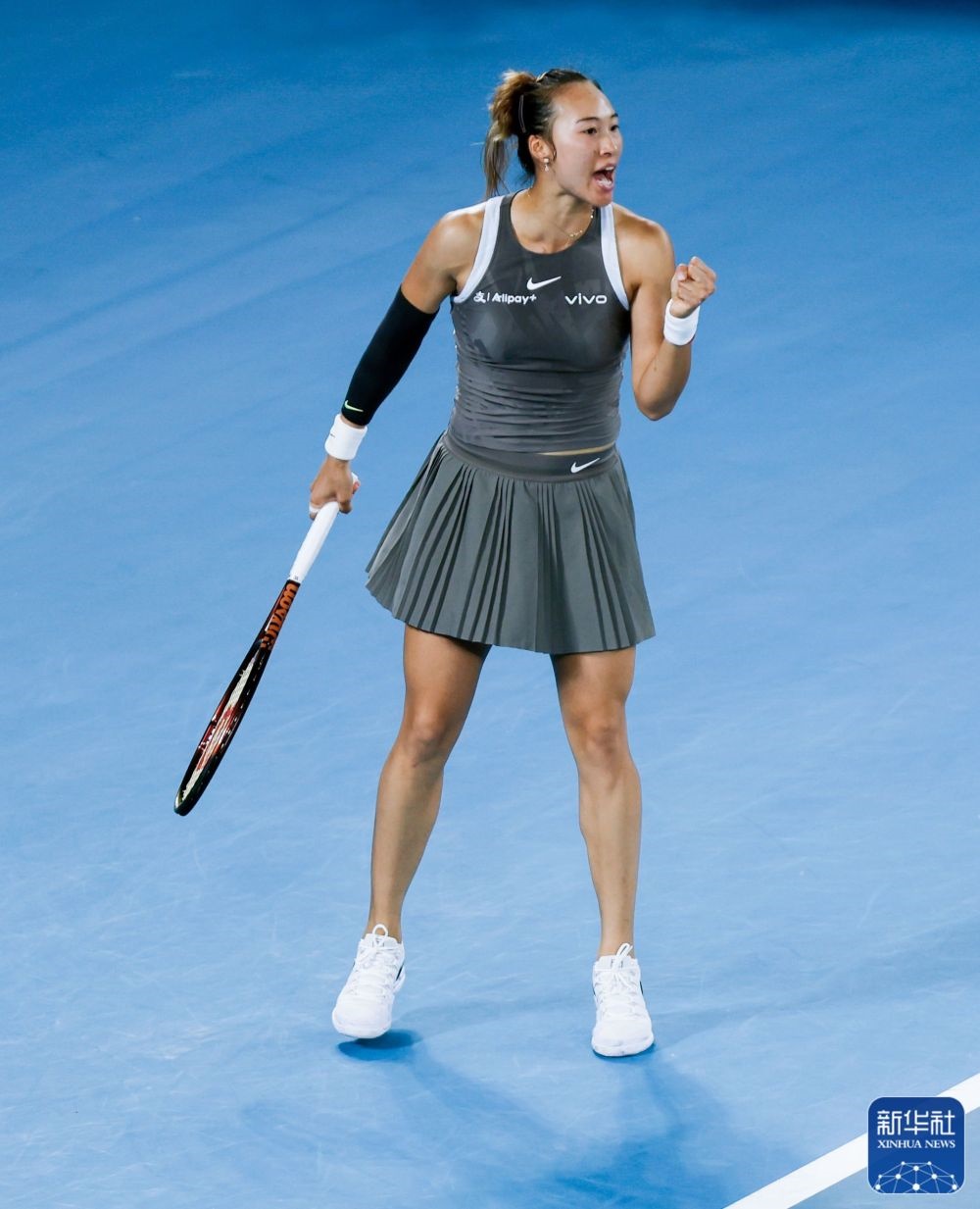 ↑鄭欽文在比賽中慶祝得分。新華社記者 馬平 攝