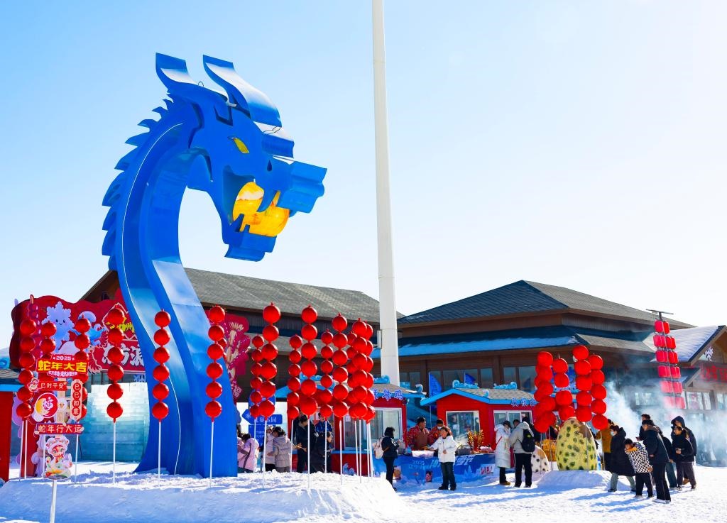 2025年1月，游客在遼寧錦州東方華地城海洋冰雪王國(guó)內(nèi)游覽。新華社發(fā)