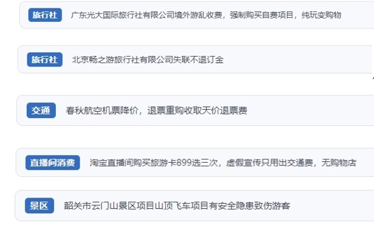 網(wǎng)友在“人民投訴”平臺(tái)反映涉旅游消費(fèi)相關(guān)糾紛。（“人民投訴”用戶投訴截圖）