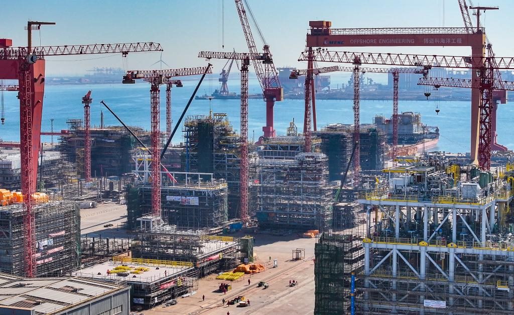 這是3月21日拍攝的天津博邁科海洋工程股份有限公司廠區(qū)一景（無(wú)人機(jī)照片）。新華社記者 趙子碩 攝